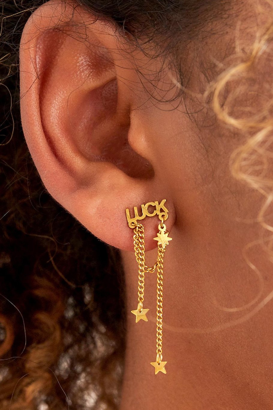 Ohrringe Luck und Sterne Goldfarbe Edelstahl Bild2